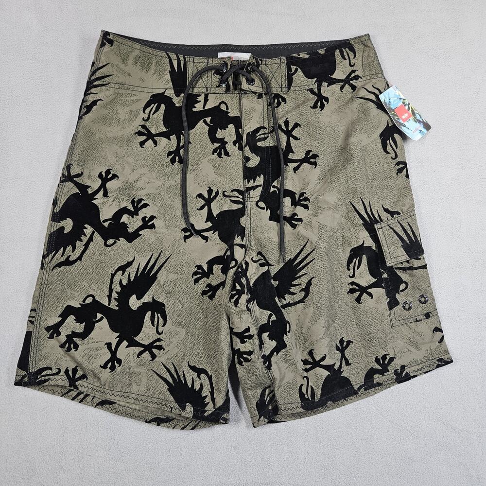 Y2K Vintage Mossimo Board Shorts Mens 32 Dragon Grunge Goth Fantasy Deadstock
